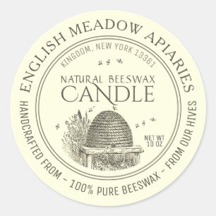 Pegatina Redonda Velas de cera de abeja 100% elaboradas a mano en n