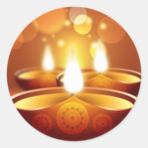 Pegatina Redonda Velas de oro de la celebración de Diwali