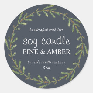 Pegatina Redonda Velas de soja caseras Pine Sprig Personalizado Azu