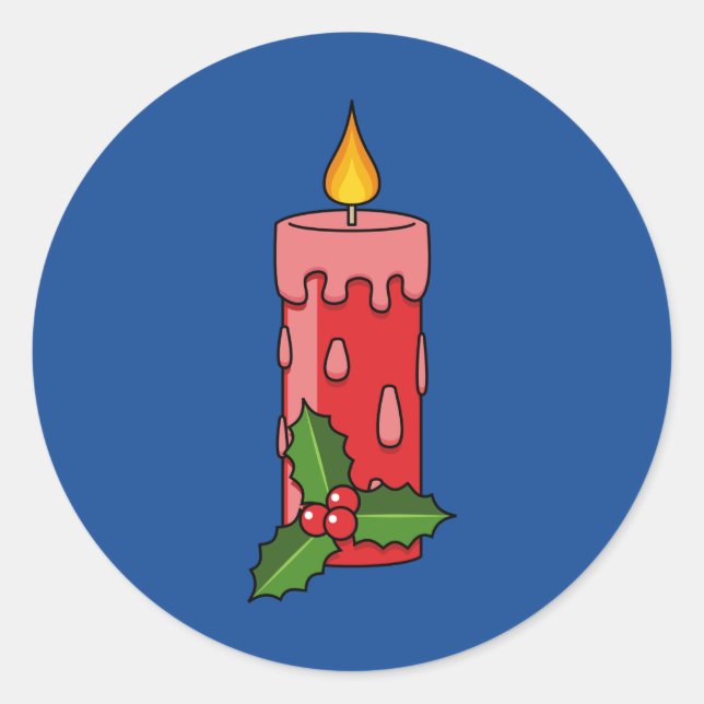 Pegatina Redonda Velas del pilar rojo navidad con Holly (Anverso)