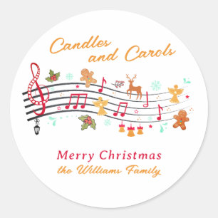 Pegatina Redonda Velas Musicales y Villancicos Festivos Navidad Fam