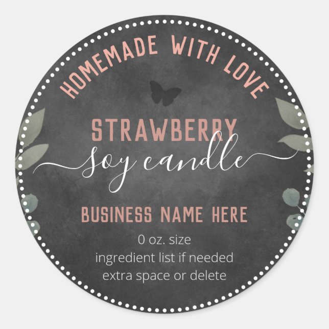 Pegatina Redonda Velas personalizadas de mariposas florales para ne (Anverso)