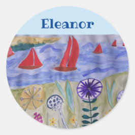 Pegatina Redonda Velas y flores rojas