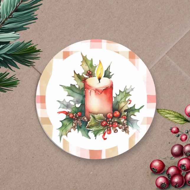 Pegatina Redonda Velas y placas para Navidades de acuarela (Subido por el creador)