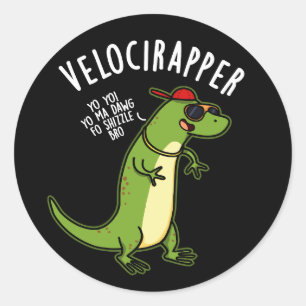 Pegatina Redonda Veloci-rapero Dinosaurio Divertido Chiste Fondo Os