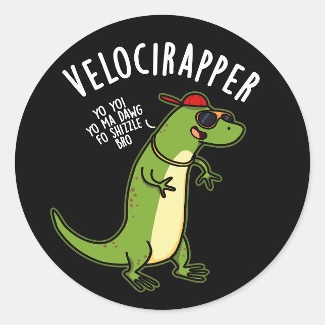 Pegatina Redonda Veloci-rapero Dinosaurio Divertido Chiste Fondo Os (Anverso)