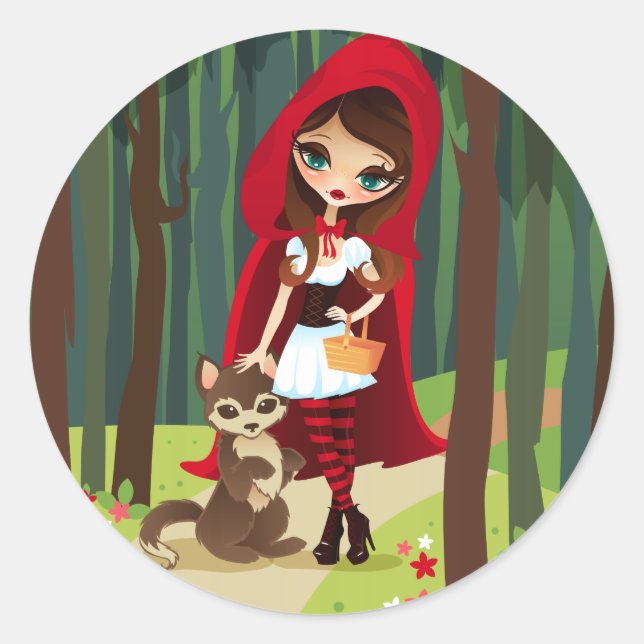 Pegatina Redonda Velusa Red Riding Hood (Anverso)