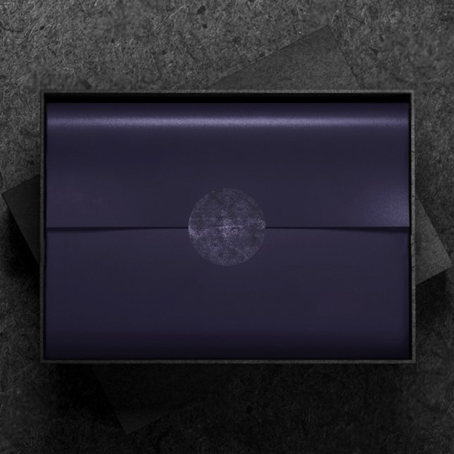 Pegatina Redonda Velvety Midnight Damask | Grunge índigo morado (Subido por el creador)