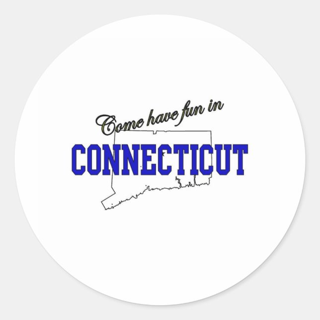 Pegatina Redonda Ven a divertirte en Connecticut (Anverso)