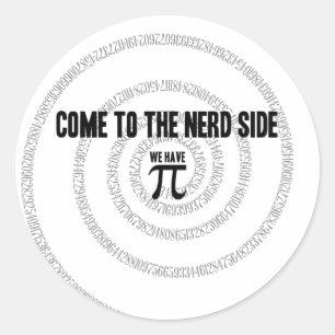 Pegatina Redonda Ven al nerd para el estilo tipográfico de Pi