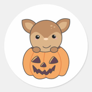 Pegatina Redonda Venado En Calabaza Dulce Cerveza Feliz Halloween