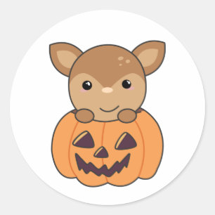 Pegatina Redonda Venado En Calabaza Dulce Venado Feliz Halloween Cl