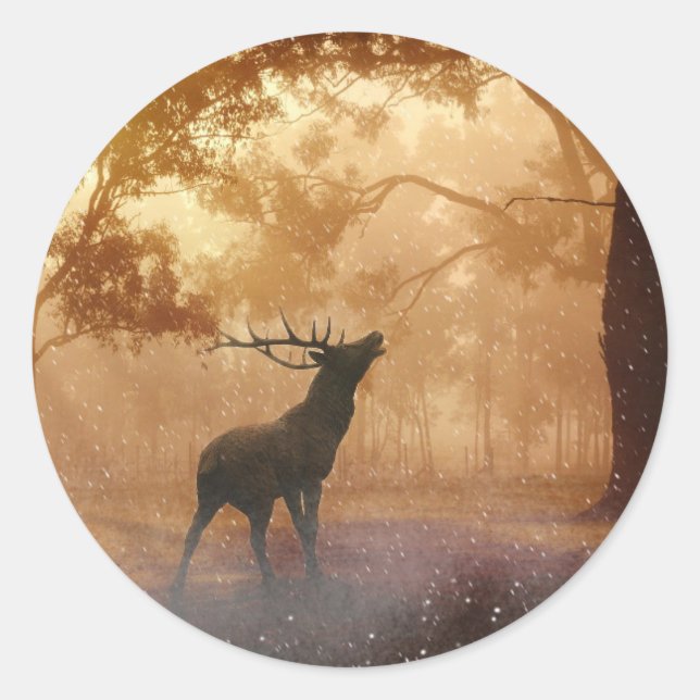 Pegatina Redonda Venado En El Bosque (Anverso)
