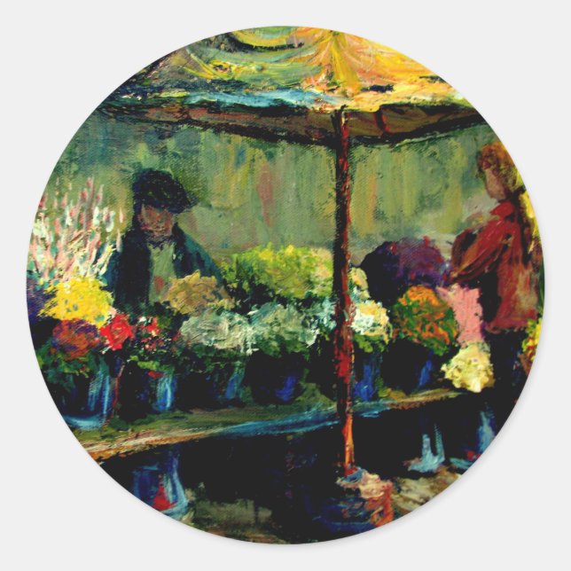 Pegatina Redonda Vendedor de flores (Anverso)