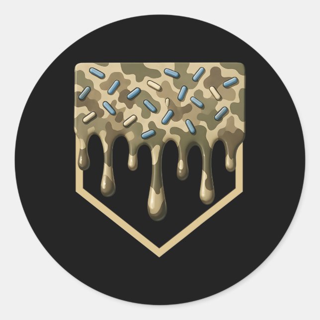 Pegatina Redonda Vender Drip Camo Home Plate Boys Deportes Guay Gam (Anverso)