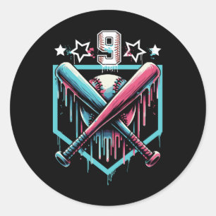 Pegatina Redonda Vender Drip Noveno Nacimiento Niños Número 9 Jóven