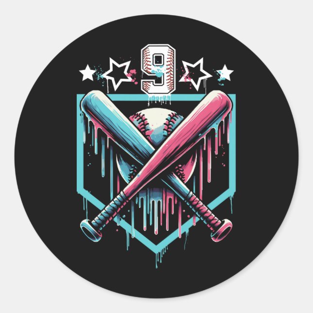 Pegatina Redonda Vender Drip Noveno Nacimiento Niños Número 9 Jóven (Anverso)