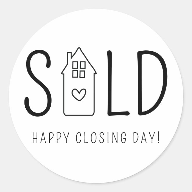 Pegatina Redonda Vender Happy Cloday Real Estate Heart House (Anverso)
