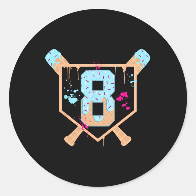 Pegatina Redonda Vender un goteo de helado de 8 años de edad 8º cum (Anverso)