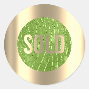 Pegatina Redonda Vendido Green Zebra Gold Agente Metalizado de bien