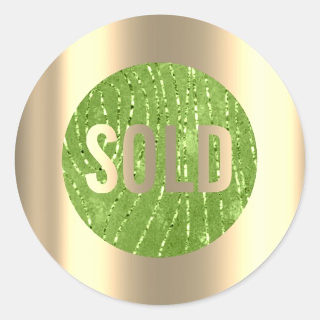 Pegatina Redonda Vendido Green Zebra Gold Agente Metalizado de bien (Anverso)