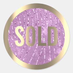 Pegatina Redonda Vendido Purpurina Purple Faux Gold Estate Agente