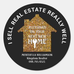 Pegatina Redonda VENDO Purpurina REAL REaltor con estilo