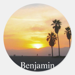 Pegatina Redonda Venecia Beach California Sunset Souvenir