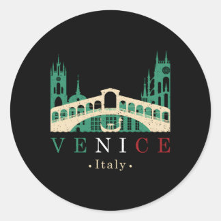 Pegatina Redonda Venecia Italia Icónica Gondola Rialto Puente Ponte