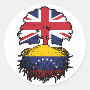 Pegatina Redonda Venezuela: Árbol venezolano británico con bandera