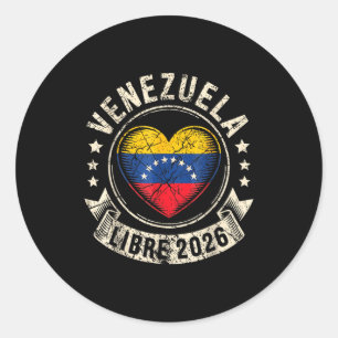 Pegatina Redonda Venezuela Libre 2026 Bandera del Corazón de Venezu
