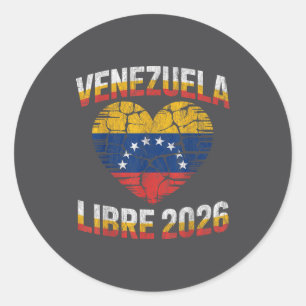 Pegatina Redonda Venezuela Libre 2026 Venezuela Corazón Bandera