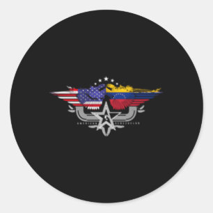 Pegatina Redonda Venezuela Usa Bandera Venezolana Estadounidense