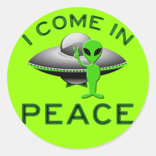 PEGATINA REDONDA VENGO EN PAZ - ALIEN