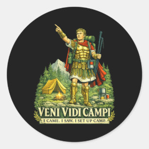Pegatina Redonda Veni Vidi Cam Camara Divertida Soldado Romano Latí