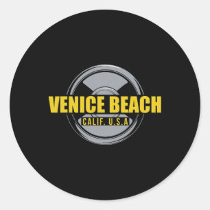 Pegatina Redonda Venice Beach California Usa Gym Bodybuilding Worko
