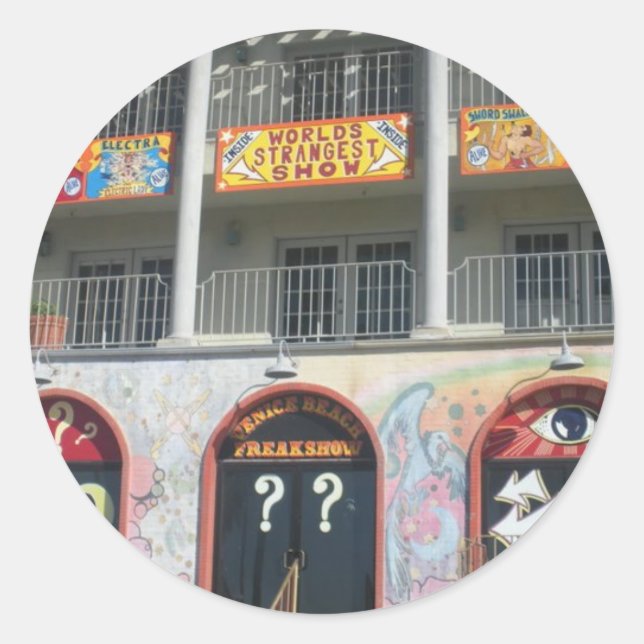 Pegatina Redonda Venice Beach Freak Show (Anverso)