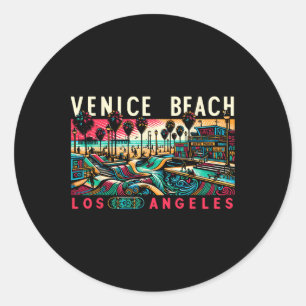Pegatina Redonda Venice Beach Los Angeles Travel Family Vaca