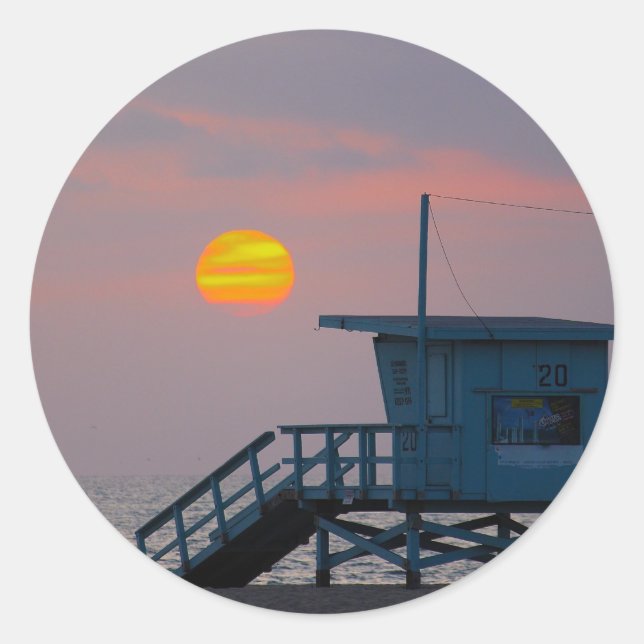 Pegatina Redonda Venice Beach Sunset (Anverso)