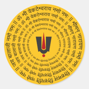 Pegatina Redonda Venkateswara Namah mantra circular Diseño Tilak