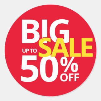 Pegatina Redonda VENTA GRANDE hasta el 50% DE CINCUENTA de pequeñas