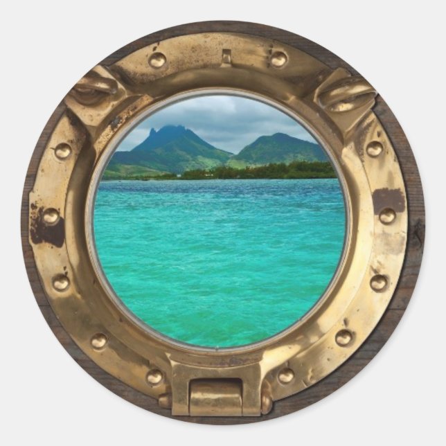 Pegatina Redonda Ventana de barcos antiguos (Anverso)