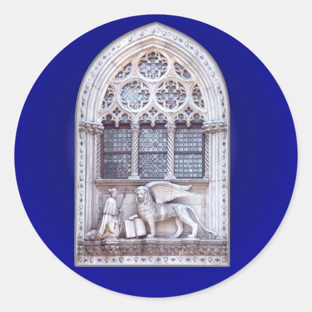 Pegatina Redonda Ventana de león alado de San Marco (Anverso)