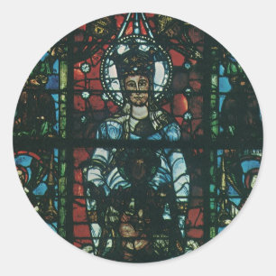 Pegatina Redonda Ventana de vidrio emplomado de iglesia religiosa v