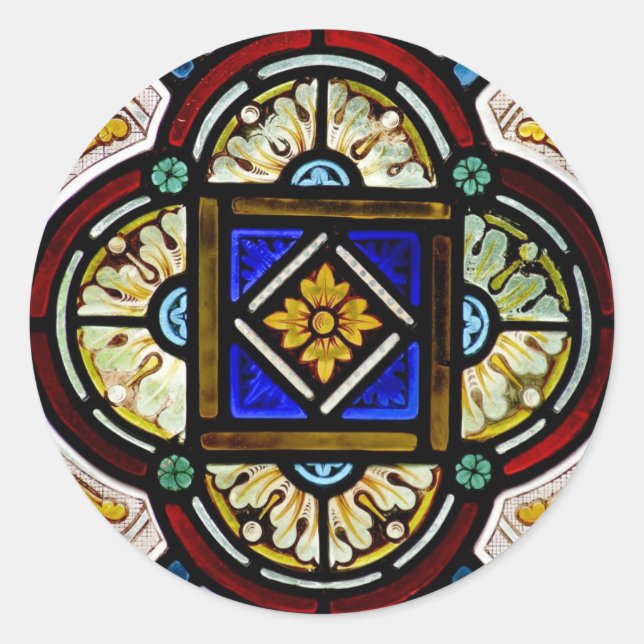 Pegatina Redonda Ventana de vidrio manchado (Anverso)