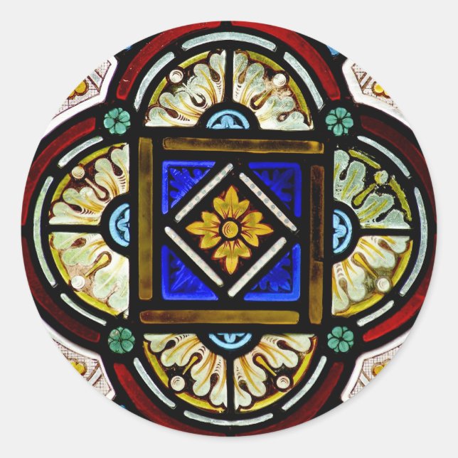 Pegatina Redonda Ventana de vidrio manchado (Anverso)