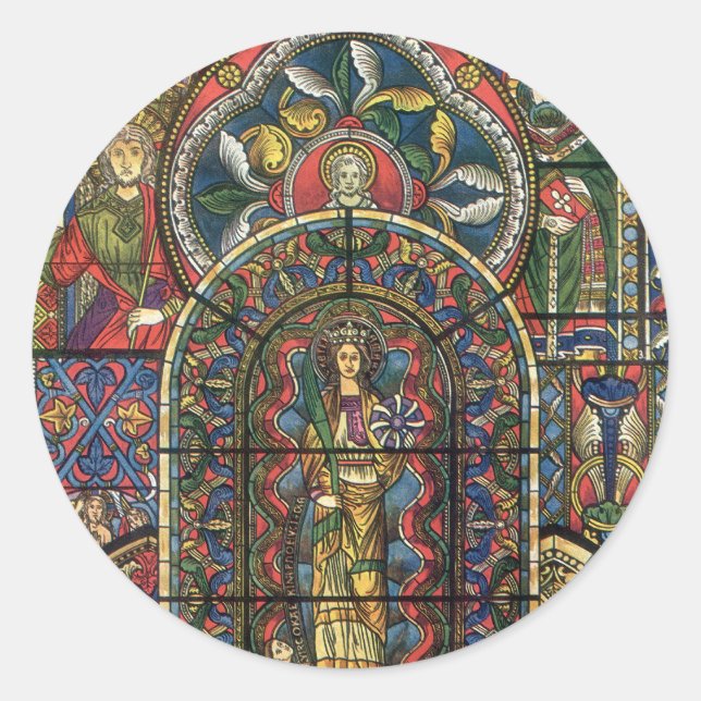 Pegatina Redonda Ventana de vidrio templado de la iglesia, arquitec (Anverso)