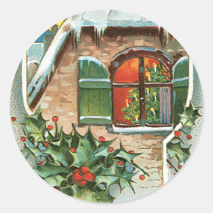 Pegatina Redonda Ventana del navidad