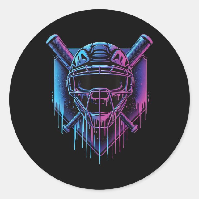 Pegatina Redonda Ventilador de Béisbol Catcher Mask Paint Drin (Anverso)