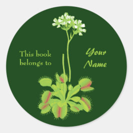 Pegatina Redonda Venus Flytrampa Floral Bookplate